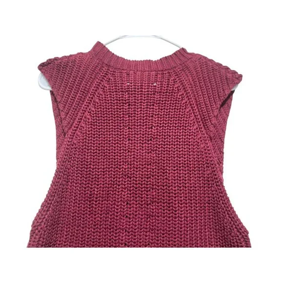 By Malene Birger Chunky Knit Linen Long Vest Womens Small Red Preppy Fisherman - Picture 12 of 16